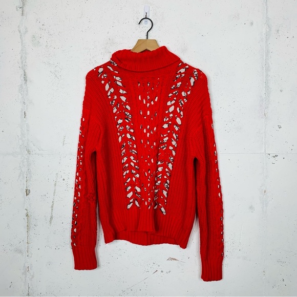 Jason WU Interlocked Wool Red Knit Pullover Sweater Size M - Picture 3 of 13